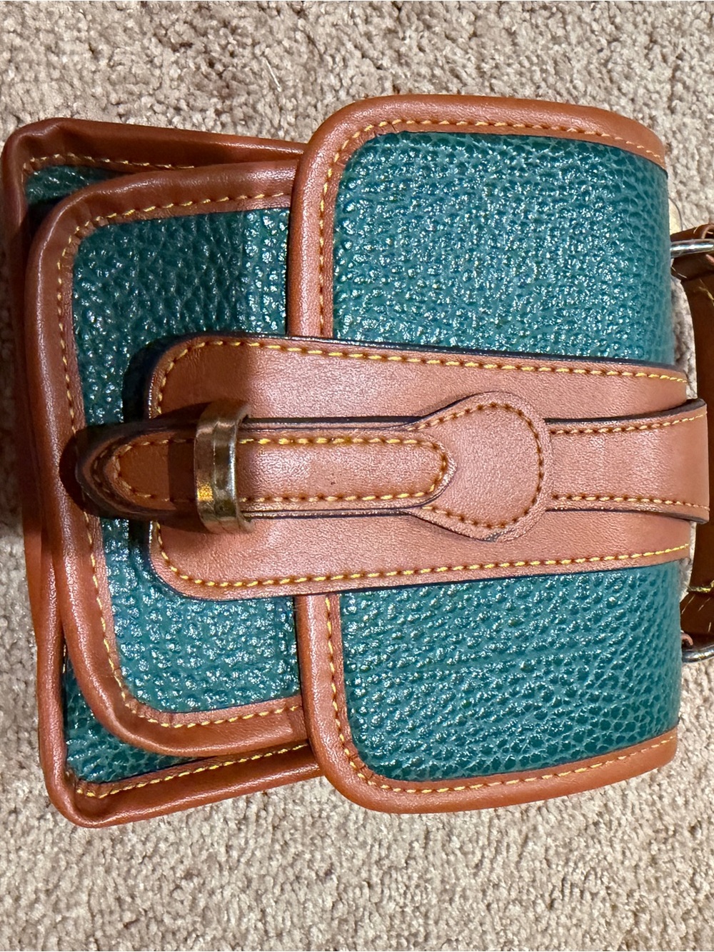 Green and Brown Women's Bag - Structured Pebbled Leather